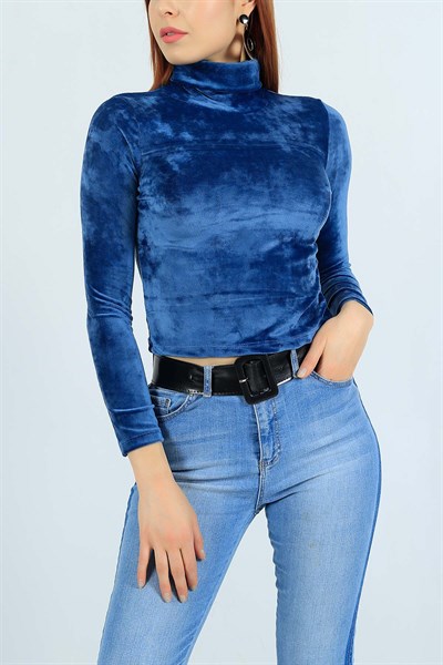 Kadife Boğazlı Mavi Bluz 23960B