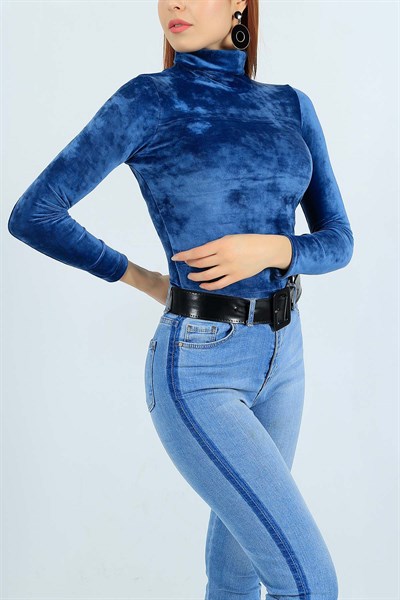 Kadife Boğazlı Mavi Bluz 23960B
