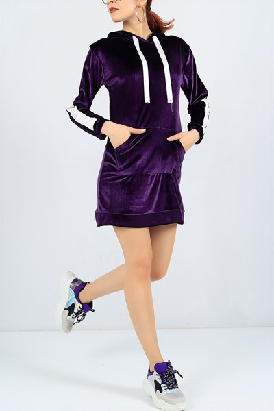 Kadife Cep Detay Mor Tunik 23843B
