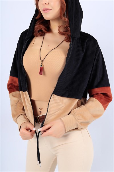 Kadife Fitilli Siyah Bayan Ceket 22260B