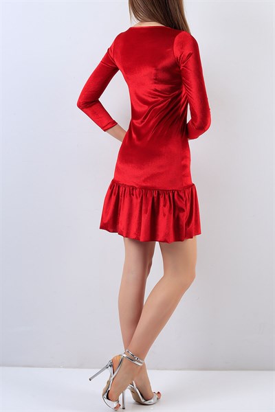 Kadife Kırmızı Elbise 18889B