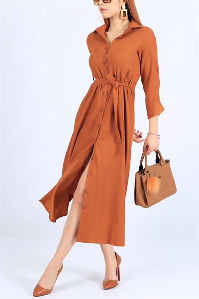 Kadife Taba Fitilli Elbise 25245B
