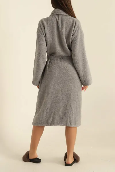 Unisex Antrasit Cep Detaylı Pamuklu Bornoz 279884