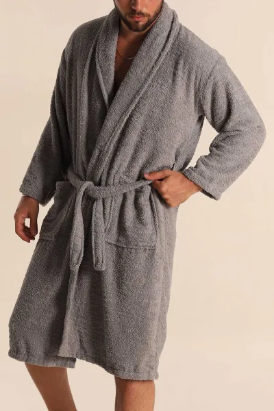 Unisex Antrasit Cep Detaylı Pamuklu Bornoz 279884