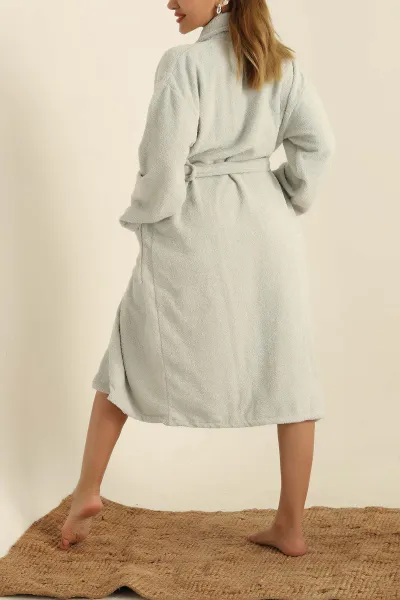 Unisex Su Yeşili Cep Detaylı Pamuklu Bornoz 279887