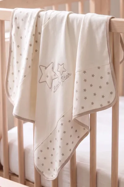 Kahve (0-12 Ay) Yıldız Desenli Penye Bebek Battaniye 485314