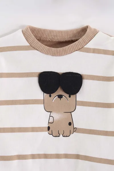 Kahve (0-12 Ay)Köpek Baskılı Erkek Bebek 2'li Takım 473098