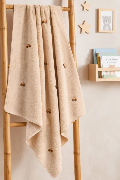 Kahve (0-18 Ay) Araba Nakışlı Wellsoftt Bebek Battaniye 493872