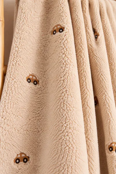 Kahve (0-18 Ay) Araba Nakışlı Wellsoftt Bebek Battaniye 493872