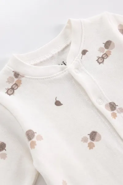 Kahve (0-3 Ay) Autumn Baskılı   Patikli  2'li Erkek Bebek Tulum 486927