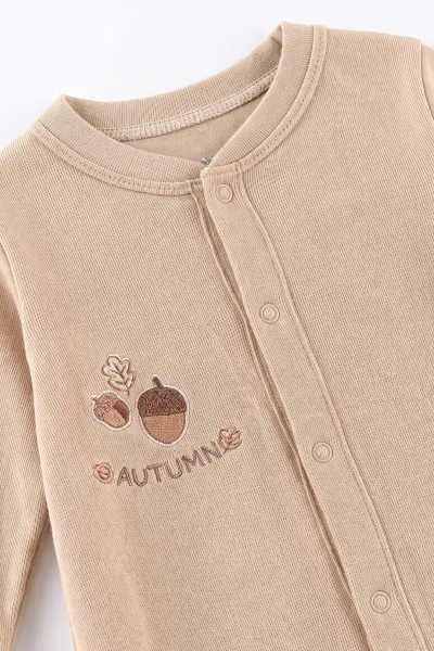 Kahve (0-3 Ay) Autumn Baskılı   Patikli  2'li Erkek Bebek Tulum 486927