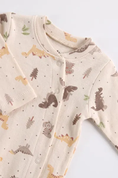 Kahve (0-3 Ay) Dinazor Baskılı   Patikli  2'li Erkek Bebek Tulum 486919