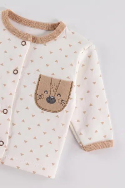 Kahve (0-3 Ay) Kedi  Nakışlı Yenidoğan Organic  Erkek Bebek 10'lu Zıbın ve Hastane Çıkış Setleri 475448