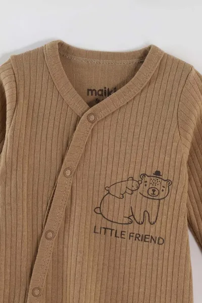 Kahve (0-3 Ay) Little Friend Baskılı Raporlu ve Patikli  2'li Erkek Bebek Tulum 486910