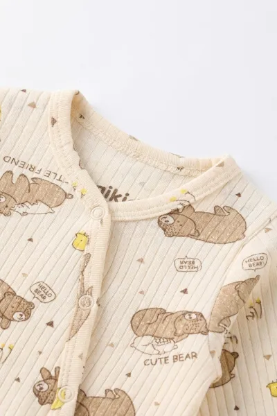 Kahve (0-3 Ay) Little Friend Baskılı Raporlu ve Patikli  2'li Erkek Bebek Tulum 486910