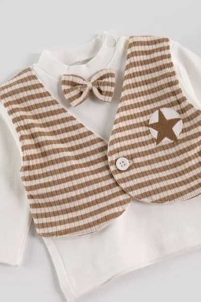 Kahve (0-3 Ay) Raporlu Çizgili  Nakışlı 10'lu  Bebek Zıbın Seti 475462
