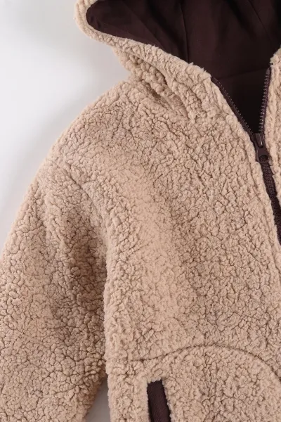 Kahve (0-4 Yaş) Kapüşonlu Kuzu Erkek Çocuk&Bebek  Hırka 487863