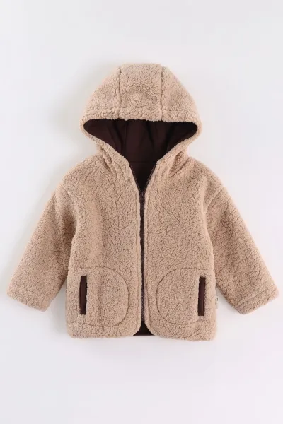 Kahve (0-4 Yaş) Kapüşonlu Kuzu Erkek Çocuk&Bebek  Hırka 487863