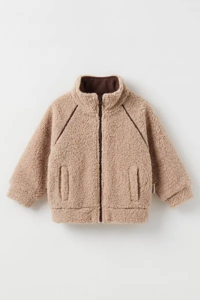 Kahve (0-4 Yaş) Reglan Kol Cep Detay Kuzu Erkek Çocuk&Bebek  Hırka 487867