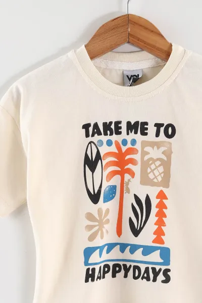 Kahve (0-4 Yaş) Take Me To Baskılı Tişörtlü  Şortlu Süprem Erkek Çocuk Yazlık Takım 461266