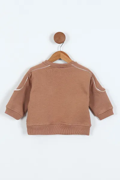 Kahve (0-4 Yaş)Gujje Baskılı Biye Detaylı  3  İp Şardonlu Erkek Çocuk Sweatshirt 417565