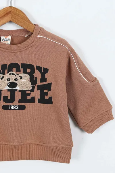 Kahve (0-4 Yaş)Gujje Baskılı Biye Detaylı  3  İp Şardonlu Erkek Çocuk Sweatshirt 417565