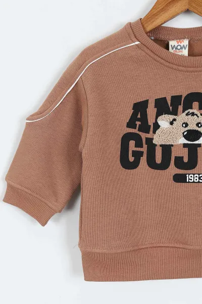 Kahve (0-4 Yaş)Gujje Baskılı Biye Detaylı  3  İp Şardonlu Erkek Çocuk Sweatshirt 417565