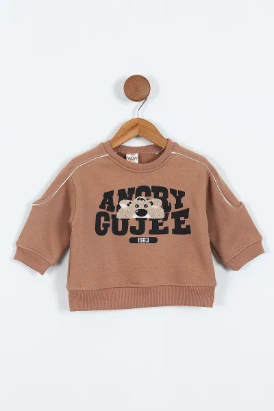 Kahve (0-4 Yaş)Gujje Baskılı Biye Detaylı  3  İp Şardonlu Erkek Çocuk Sweatshirt 417565