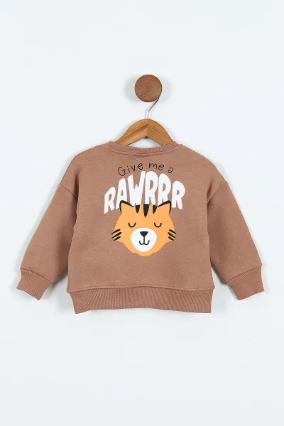 Kahve (0-4 Yaş)Rawr Baskılı  3  İp Şardonlu Erkek Çocuk Sweatshirt 415032