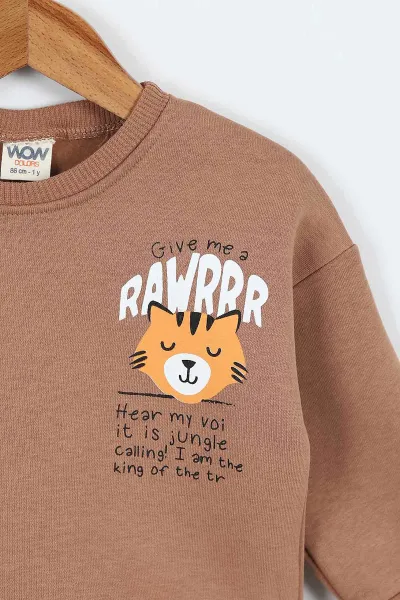 Kahve (0-4 Yaş)Rawr Baskılı  3  İp Şardonlu Erkek Çocuk Sweatshirt 415032