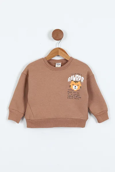 Kahve (0-4 Yaş)Rawr Baskılı  3  İp Şardonlu Erkek Çocuk Sweatshirt 415032