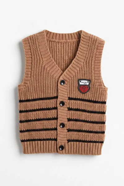 Kahve (0-5 Yaş) Armalı Çizgili Erkek Çocuk Yelek 474335