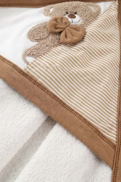 Kahve (0-6 Ay)  4 Parça Ayıcık Nakışlı Erkek  Bebek Kutulu  Bornoz Seti 476643