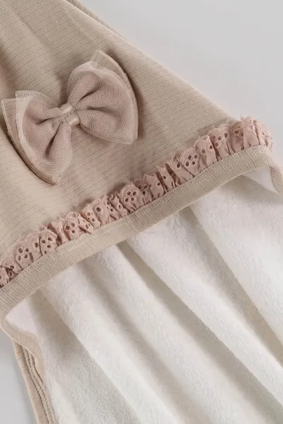 Kahve (0-6 Ay ) Fisto Detay  Raporlu Fiyonklu Kız Bebek Havlu Takım 476297