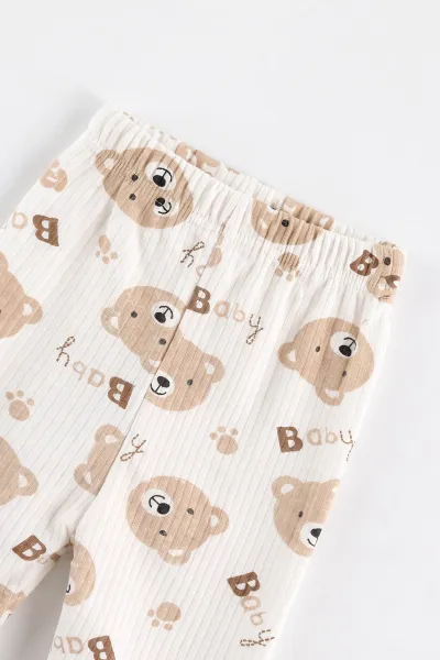 Kahve (0-6 Ay) Koala Baskılı Patikli Şapkalı Raporlu Bebek Zıbın Seti 500373