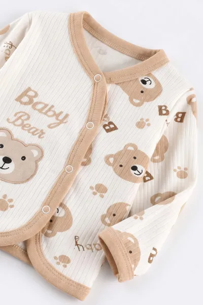 Kahve (0-6 Ay) Koala Baskılı Patikli Şapkalı Raporlu Bebek Zıbın Seti 500373
