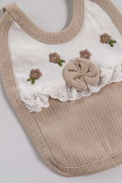 Kahve (0-6 Ay)Süslü Fiyonklu Ayı Nakışlı Yenidoğan Kız Bebek 10'lu Zıbın ve Hastane Çıkış Setleri 475489