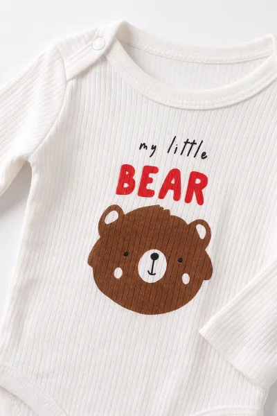 Kahve (0-9 Ay)  Ayıcık Baskılı Raporlu Erkek Bebek Takım 480461