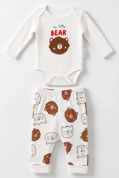 Kahve (0-9 Ay)  Ayıcık Baskılı Raporlu Erkek Bebek Takım 480461