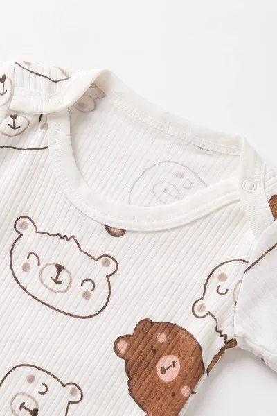 Kahve (0-9 Ay )  Ayıcık Kafası  Baskılı Kısa Kol  Bebek & Çocuk Çıtçıtlı Badi 480428
