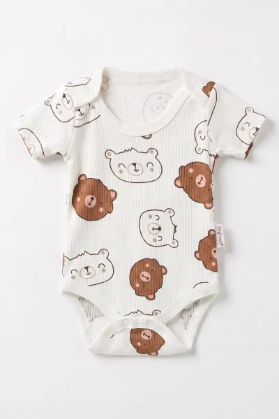 Kahve (0-9 Ay )  Ayıcık Kafası  Baskılı Kısa Kol  Bebek & Çocuk Çıtçıtlı Badi 480428