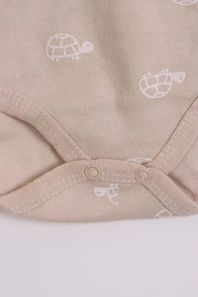 Kahve (0-9 Ay) Kaplumbağa Desenli Uzun Kol Bebek Çıtçıtlı Badi 482328