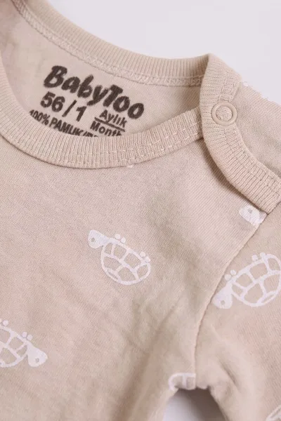 Kahve (0-9 Ay) Kaplumbağa Desenli Uzun Kol Bebek Çıtçıtlı Badi 482328
