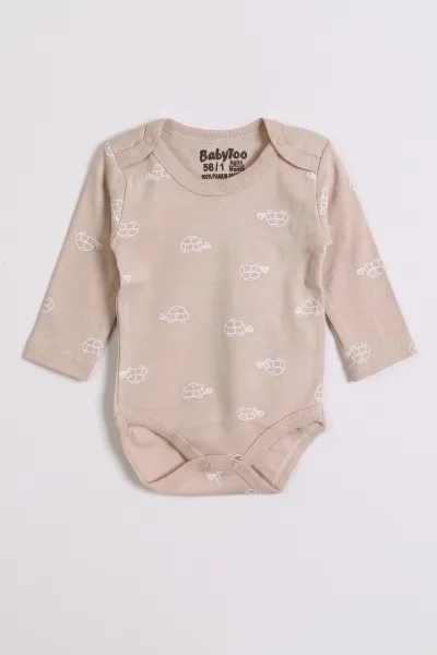 Kahve (0-9 Ay) Kaplumbağa Desenli Uzun Kol Bebek Çıtçıtlı Badi 482328