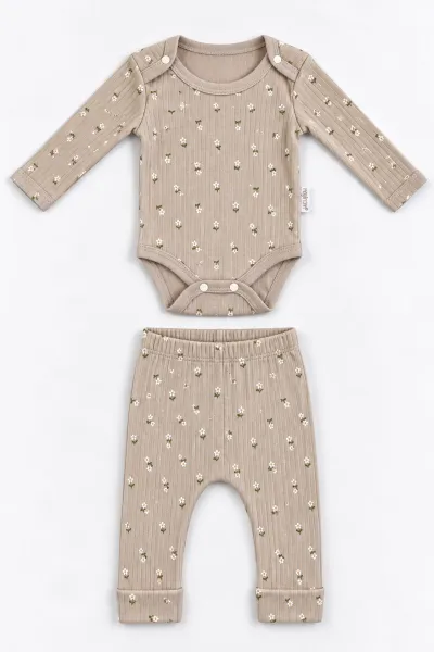 Kahve (0-9 Ay) Papatya Baskılı  Raporlu    Kız Bebek Takım 480500
