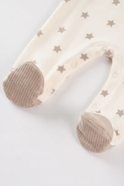 Kahve (0-9 Ay) Star Baskılı Patikli Erkek Bebek Tulum 485322