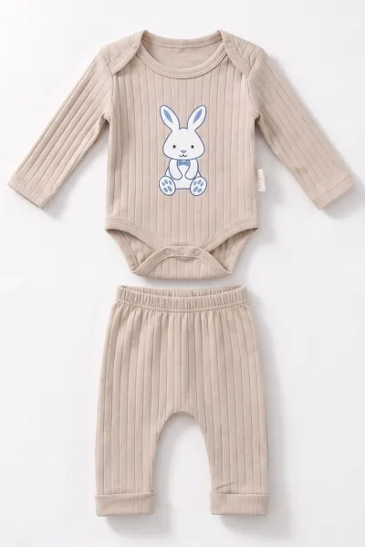 Kahve (0-9 Ay) Tavşan Baskılı  Raporlu  Bebek Takım 480472