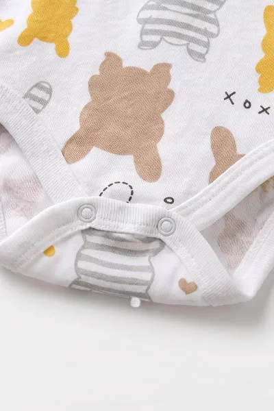 Kahve (0-9 Ay) Tavşan Desenli Uzun Kol Bebek Çıtçıtlı Badi 482326