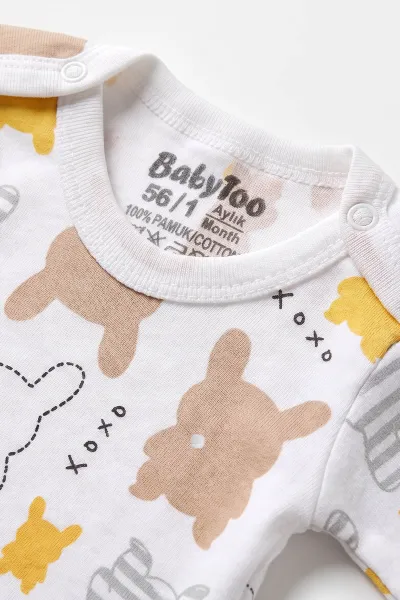 Kahve (0-9 Ay) Tavşan Desenli Uzun Kol Bebek Çıtçıtlı Badi 482326