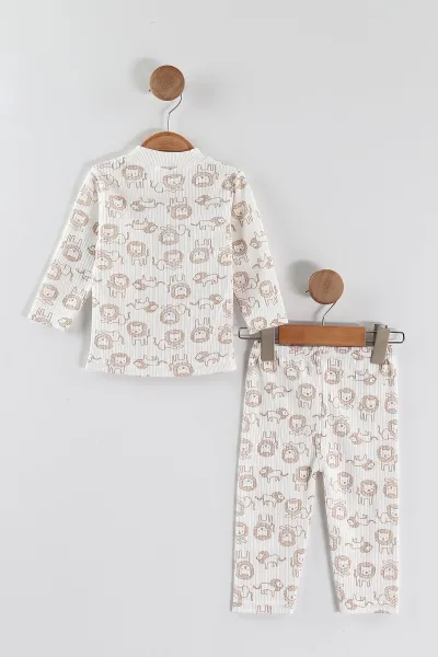 Kahve (1-3 Yaş) Aslan Desenli Raporlu Çocuk Pijama Takım 459402